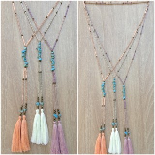 stone turquoise with mixed beads tassels long handmade necklace bali design